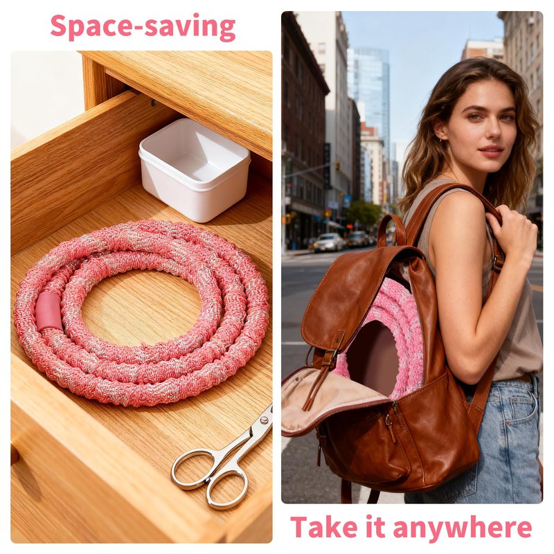3.3 lbs Spring Soft Hula Hoop for Adults, Foldable Weighted Fitness Hoop with Video Tutorial, Soft Material Protects Lower Back, Home & Travel Workout (Pink)