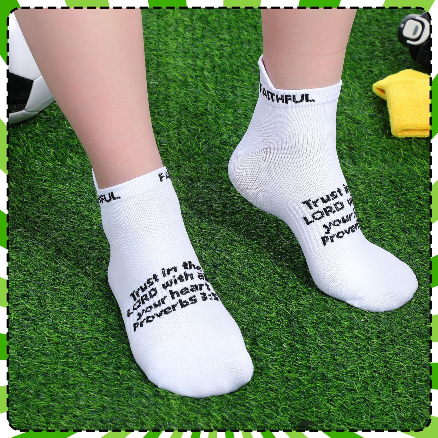 Janmercy 6 Pairs Christian Socks with Scripture on, Bible Verse Praying Athletic Ankle Socks Faith Catholic Gifts Men Women(White)