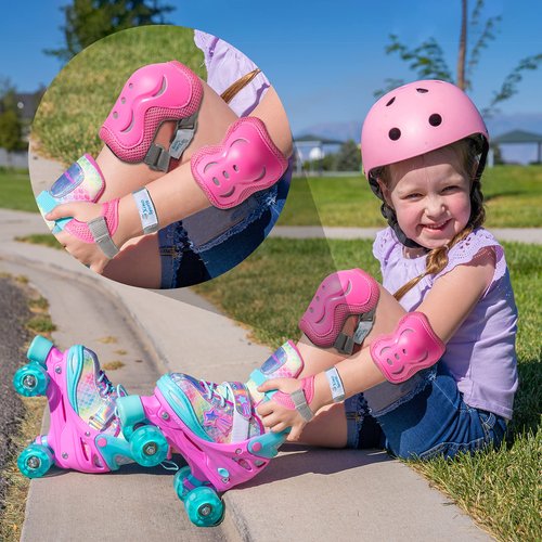 Rainbow Roller Skates (S) + Pink Protective Gear Bundle