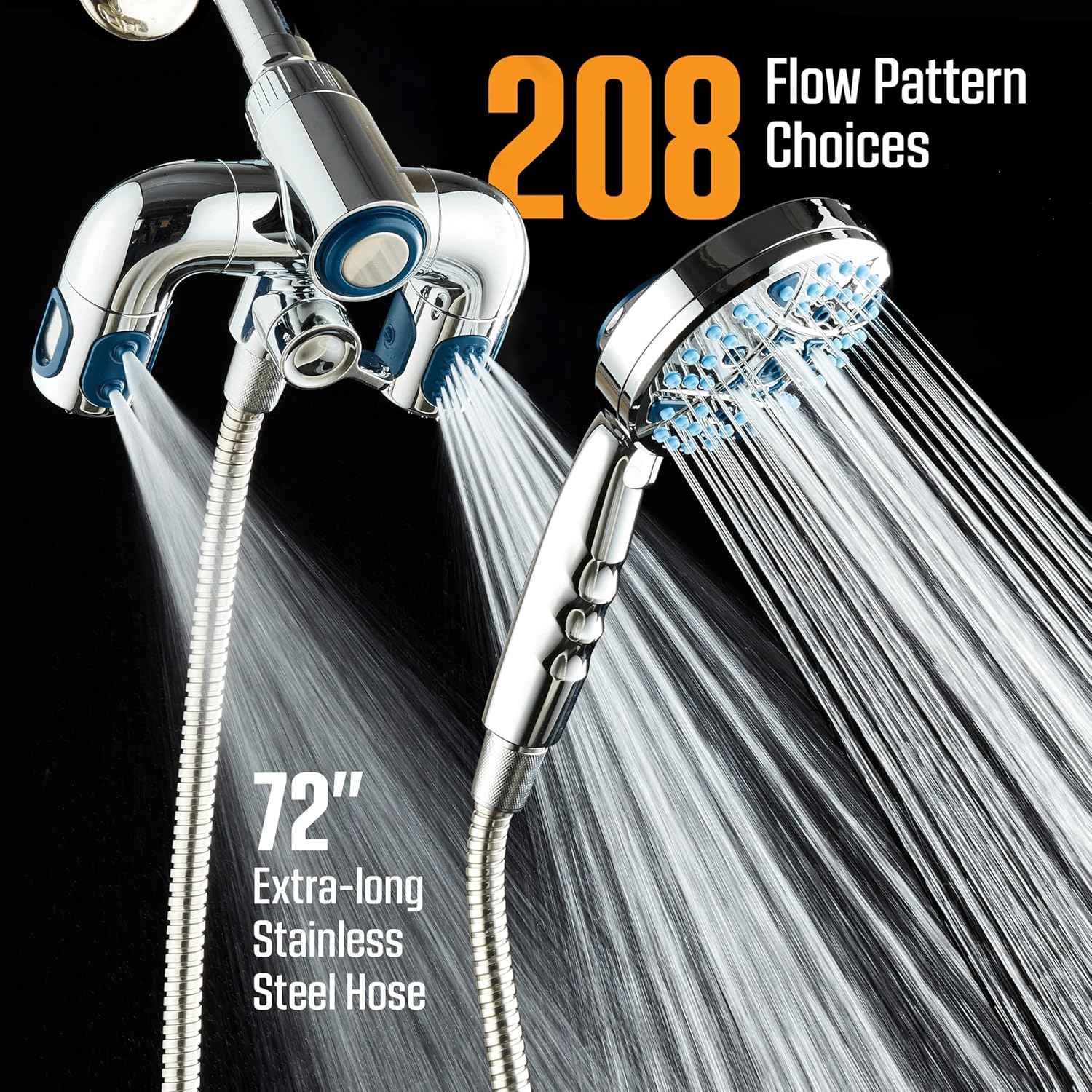 Polaris High Pressure Shower Head & Handheld Combo - 208 Settings, Magnetic Dock, Chrome Finish