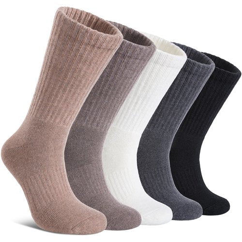 DYW Merino Wool Hiking Socks for Women Men Thermal Warm Winter Boot Crew Cushion Work Ladies Socks 5 Pairs Black/Dark Grey/White/Khaki/Coffee,Medium