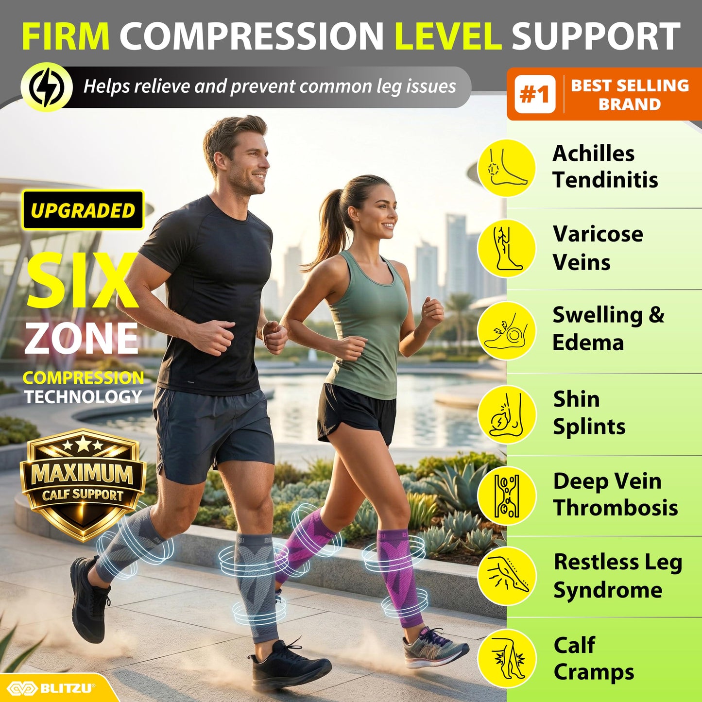 BLITZU Calf Compression Sleeve for Women and Men, Shin Splint Sleeves for Varicose Veins, Nursing, Pregnancy, Running, Footless Compression Socks Support for Calf Muscle Pain Relief Grey XXL