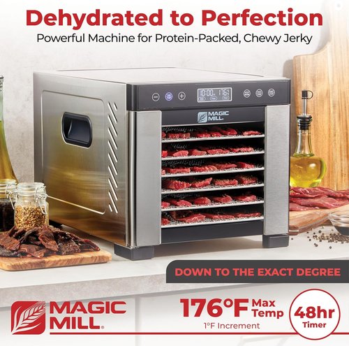 Magic Mill Pro Food Dehydrator - Powerful 600W Even-Drying System | 7 Stainless Steel Trays | 95°-176° Temp Control & Timer