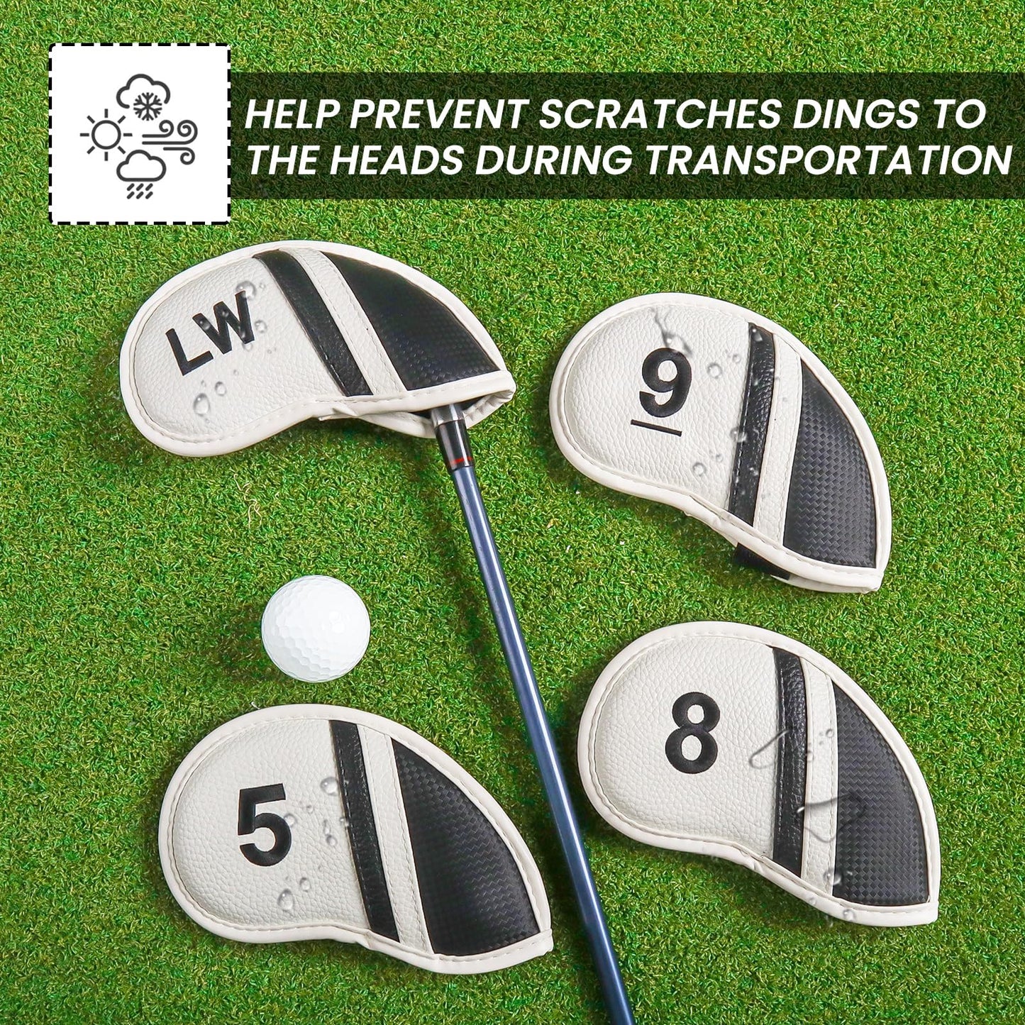 Amy Sport Golf Iron Head Covers Value 12 Pcs Set Thick Synthetic Leather, Protection Weatherproof Club Headcover Fit Universal Main Iron Wedge Golf Clubs for Men Women (White)