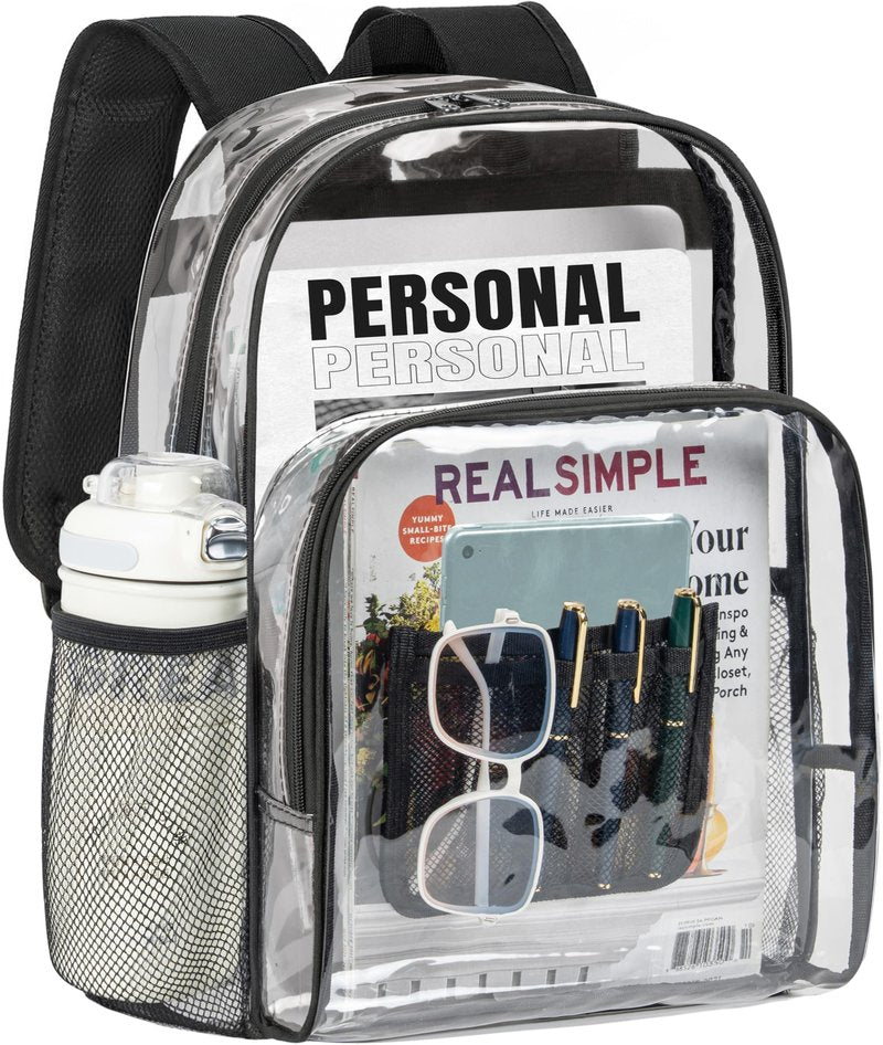 WELIDAY Clear Backpack Heavy Duty PVC Transparent Backpack Large Capacity Clear Bookbag for Work and Travel Security Ruggedly Reinforced Strap for Men, Women, Boys & Girls (Black)