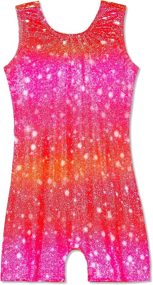 Domusgo Sparkly Gymnastics Leotards for Girls - One-Piece Pro Unitard with Shorts