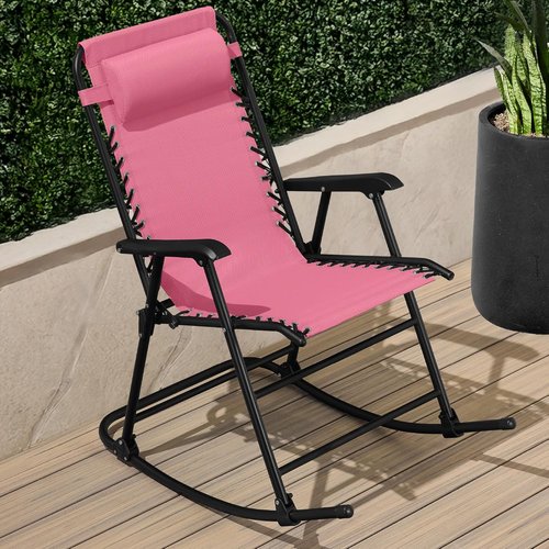 Best Choice Products Zero Gravity Rocking Chair - Folding Reclining Patio Lounge with Adjustable Pillow | Pink