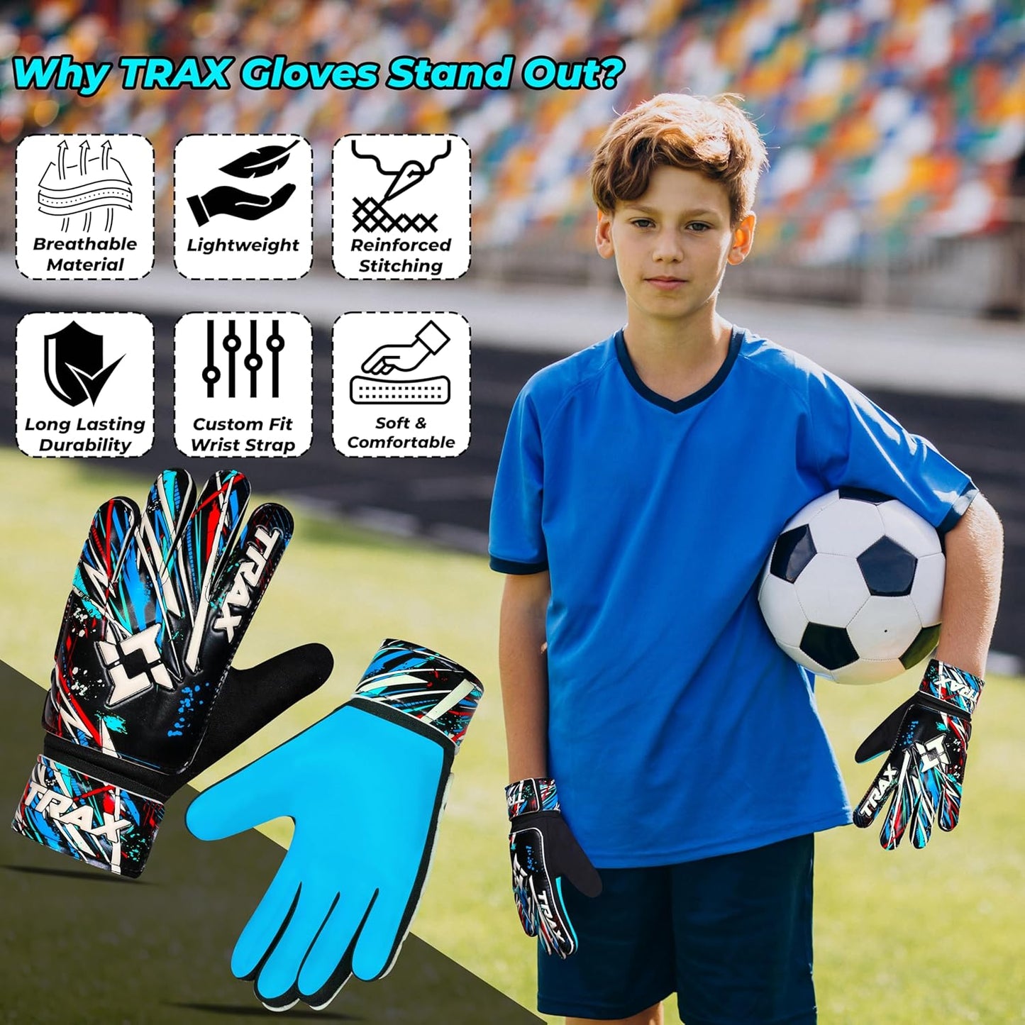 Skiennix Soccer Goalie Gloves - Youth & Adult Football Goalkeeper Gloves with 4mm Latex Grip & Wrist Protection