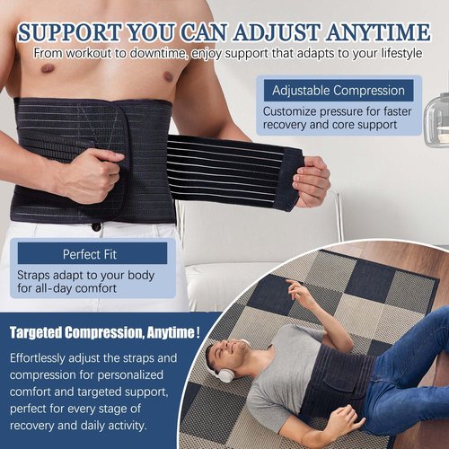 Men’s Abdominal Binder for Post Surgery Recovery – Adjustable Compression Support Belt for Hernia Repair, Abdominal Surgery & Core Stability