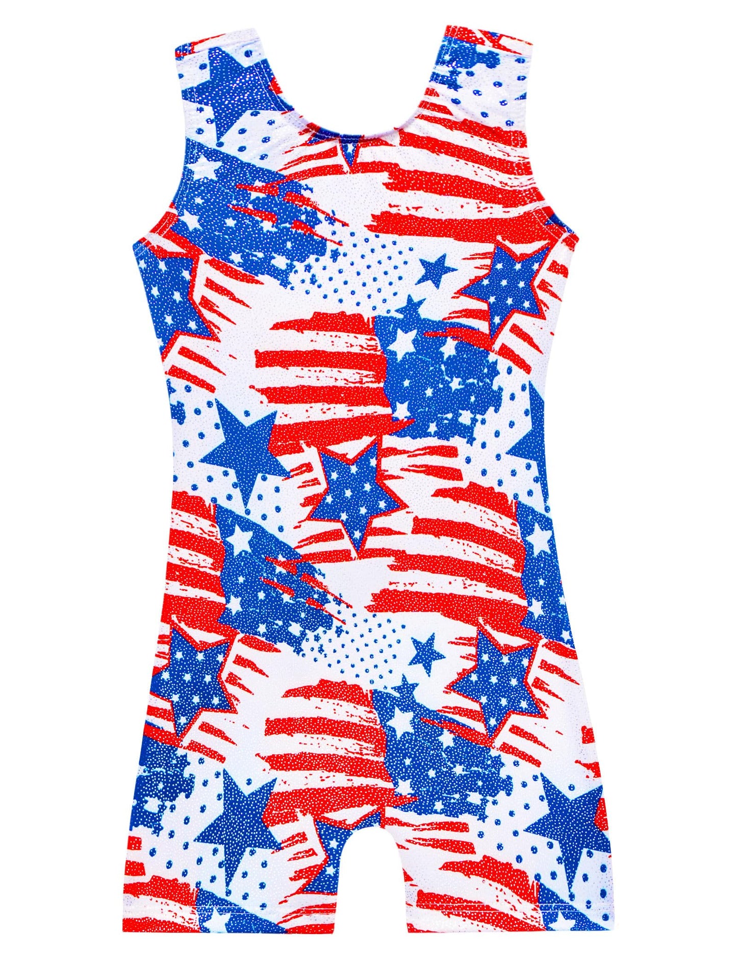 Domusgo Girls Gymnastics Leotards with Shorts Size 7-8 Years Old Metallic Blue White Sleeveless Practice Biketards