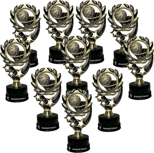 Express Medal | 10-Pack 7-Inch Tall Basketball Trophy Awards with Silicone Wristbands for Kids