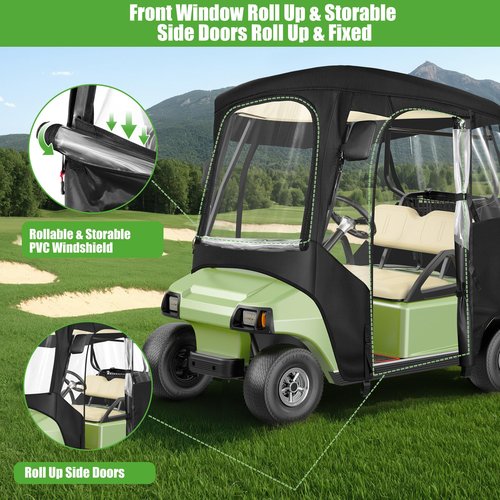 10L0L Golf Cart Driving Enclosure for 2 Passenger Club Car DS & Precedent, Waterproof Windproof Oxford Cloth 4-Sided Full Protection Club Car Rain Cover Weather Enclosure (Black/Transparent)