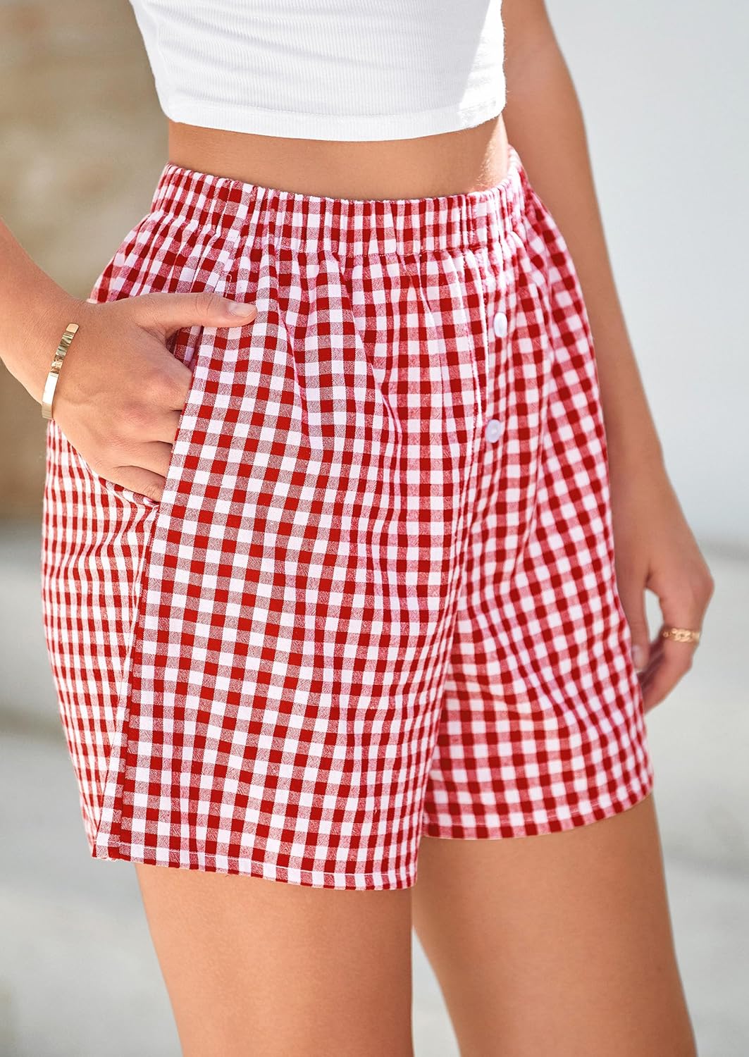 PRETTYGARDEN Women's Gingham Pajama Shorts - Y2K Plaid Lounge Sleepwear for Summer | Comfortable Beach Bottoms