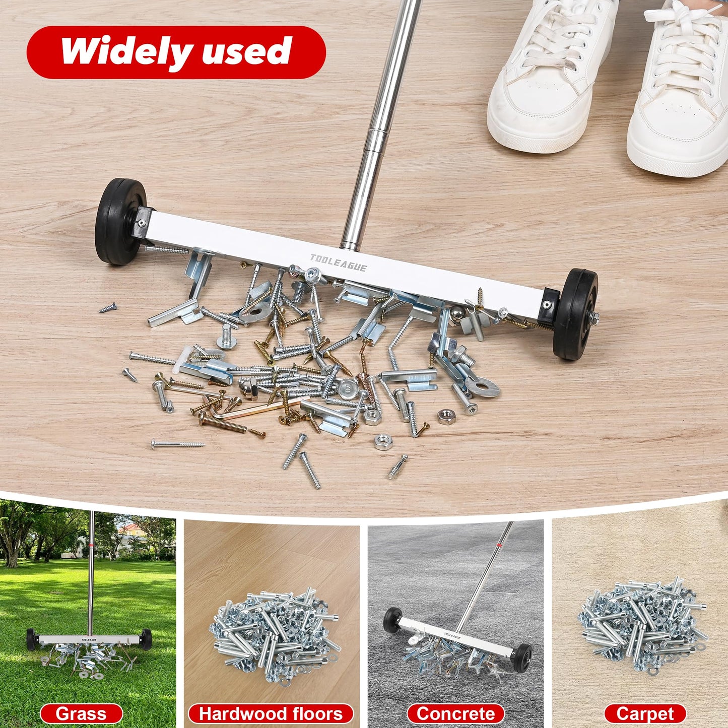 TOOLEAGUE 17" Rolling Magnetic Sweeper with Wheels,Telescoping Adjustable Handle,10Lb Capacity Magnet Roller,Magnetic Foldable Tray,15Lb Pickup Pen,3Pcs Magnet Sweeper Set