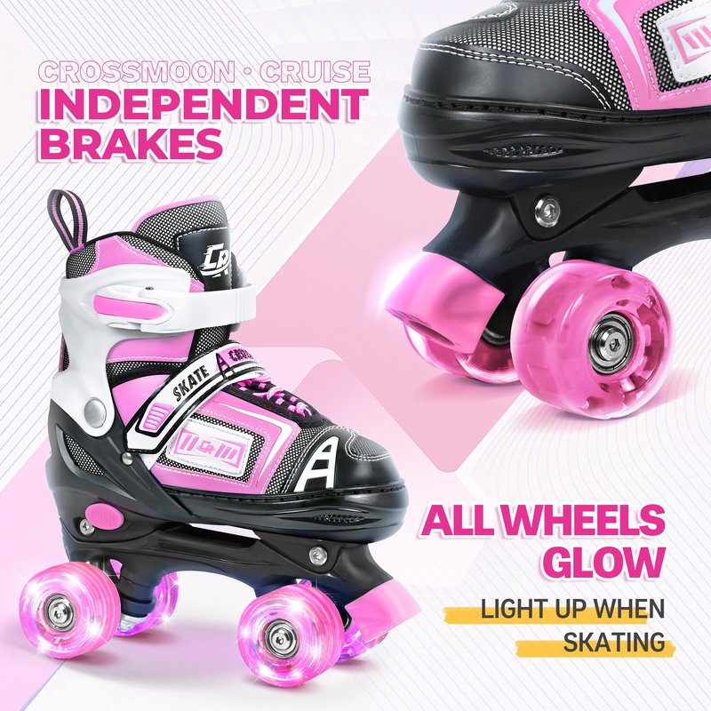 Adjustable Quad Skates for Kids, Teens, and Adults – Light-Up Wheels – Comfortable Fit, Secure Closure, Indoor and Outdoor Roller Skates for Boys and Girls (Blue, Medium - Big Kid (1Y-5Y US))