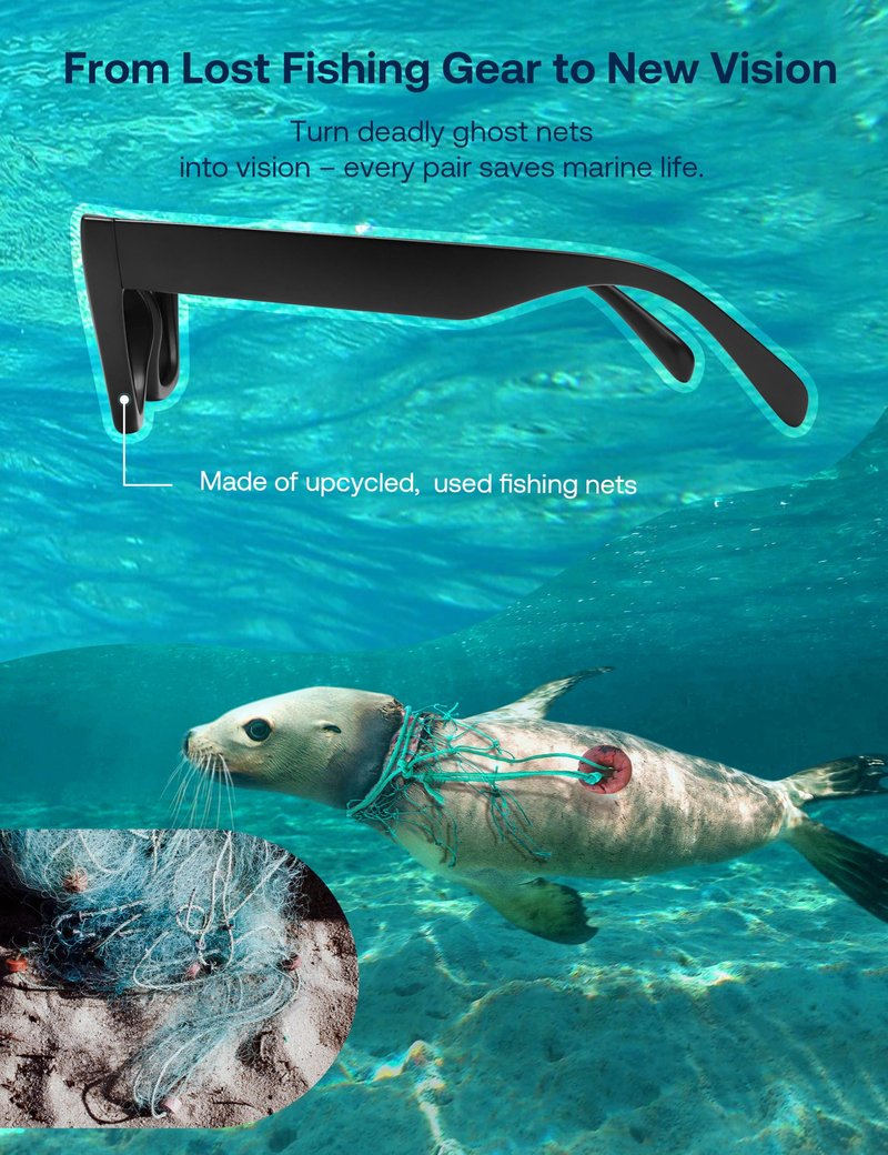 SOJOS Cat-Eye Sunglasses Recycled Fishing Net Frame Eco-Friendly UV400 Polarized Lenses,Atlantic Ocean,Brown