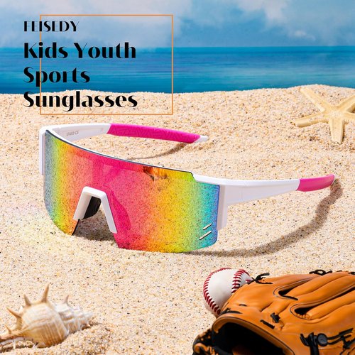 FEISEDY Kids Sunglasses - UV400 Youth Baseball Shades for Boys & Girls Ages 8-16 | Stylish & Durable