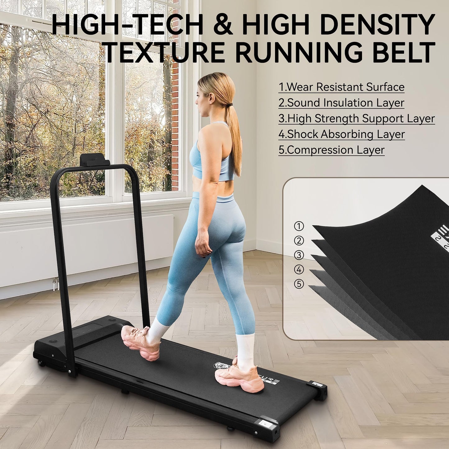 Treadmill Under Desk Walking pad with Incline, Walking Treadmill with Handle bar, Treadmills for Home Small with Remote Control, Pre-Assembled,Black