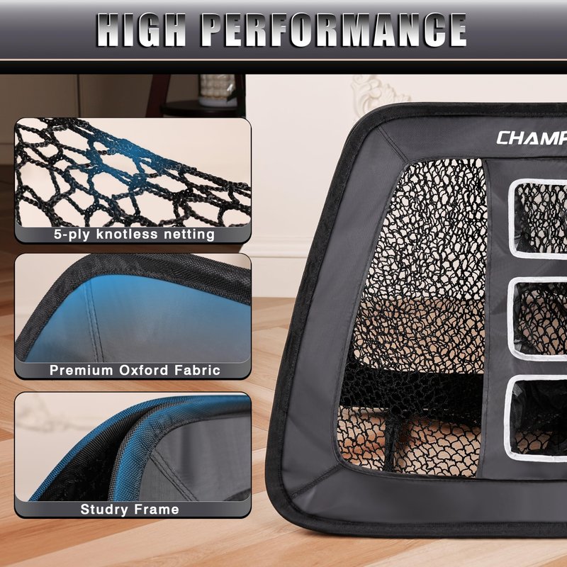 CHAMPKEY Double Sided Golf Chipping Net Come with Tri-Turf Hitting Mat and 12 Foam Golf Balls - 5 Ply-Knotless Netting Golf Targets System Ideal for Short and Long Distance Training (Standard Version)