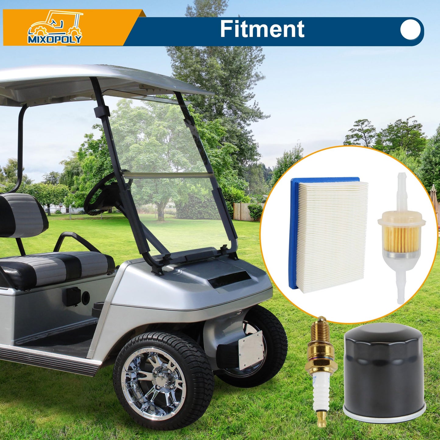 Mixopoly Golf Cart Tune Up Kit 101611003 for Club Car DS Gas 4 Cycle 1992-Up (FE290/FE350/FE400/Kawasaki Engine), Air Oil Fuel Filter with Spark Plug Tune-up Maintenance Kit