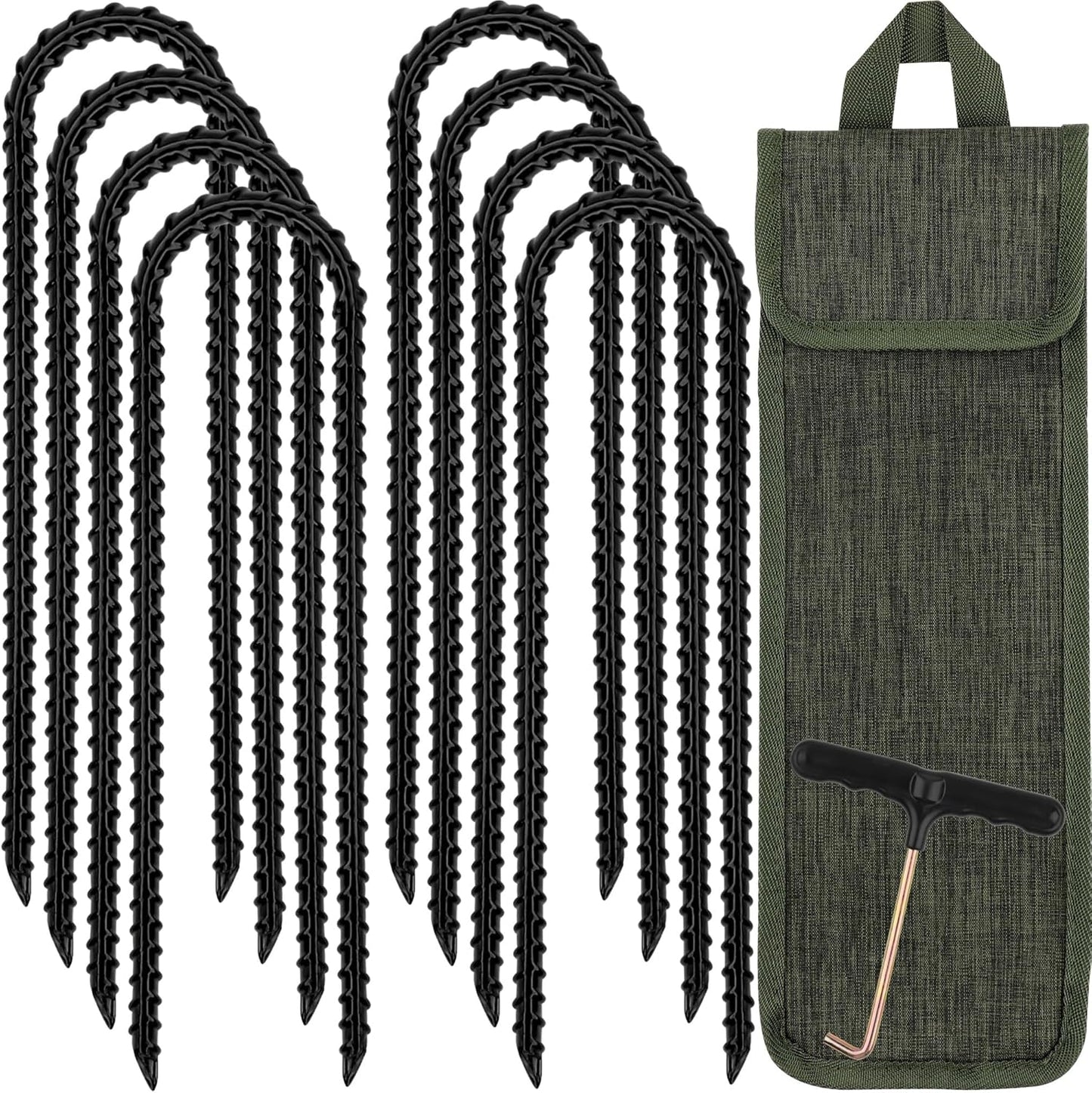 RIY Trampoline Stakes - Heavy Duty 12-Inch Ground Anchors for High Wind Stability | Durable T-Hook Included