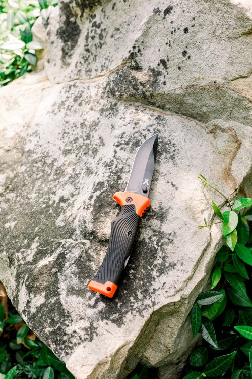 Bear Grylls Ultimate Folding Knife, 3.6" Steel Blade, EDC Knife with Rubberized Grip, Includes Sheath with Belt Loop - Black and Orange