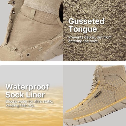 FREE SOLDIER Men's Waterproof Hiking Boots - 6" Lightweight Suede Leather Tactical Footwear