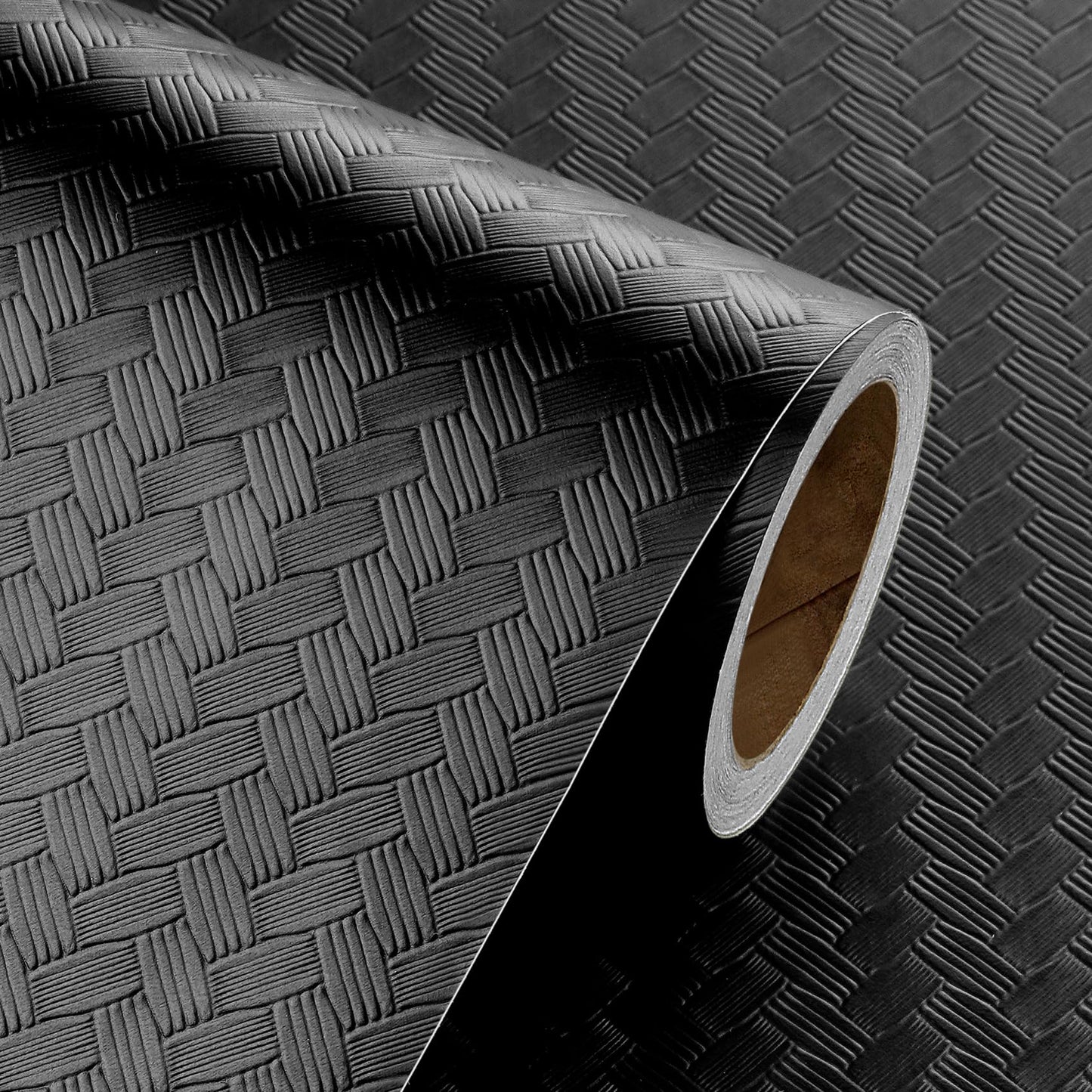 Livelynine Textured Rattan Wallpaper Black Peel and Stick Wall Paper for Bathroom Kitchen Cabinet Covering Waterproof Black Contact Paper for Cabinets 15.8x78.8 Modern Matte Basket Weave Pattern