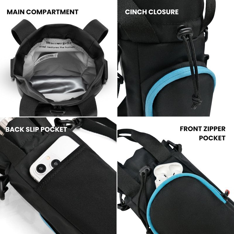 Sherpani Izzie, Water Bottle Holder with Adjustable Shoulder Strap, Hands-Free Crossbody Water Bottle Carrier Bag w/Phone Pocket, WaterBottle Tote for Women Walking, Hiking (Con Leche)