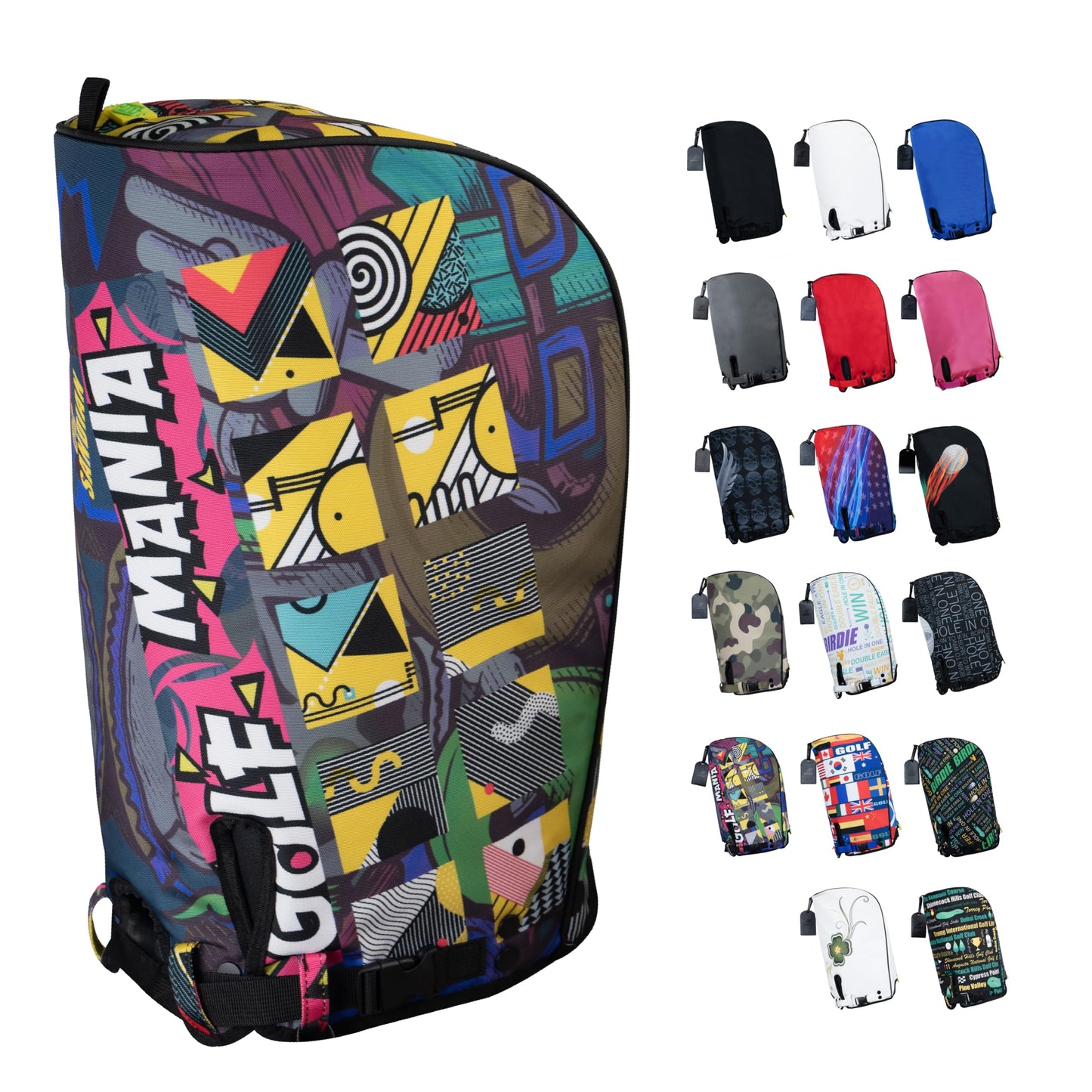 SANDIAN, Mania Design, Golf Bag Rain Hood Cover, Waterproof 1260D Oxford Polyester, 12x20 Inches, Padded Protection, PU Coated, Two Sided Zipper, Adjustable Buckle Lock Fasteners, Snap Button Locking