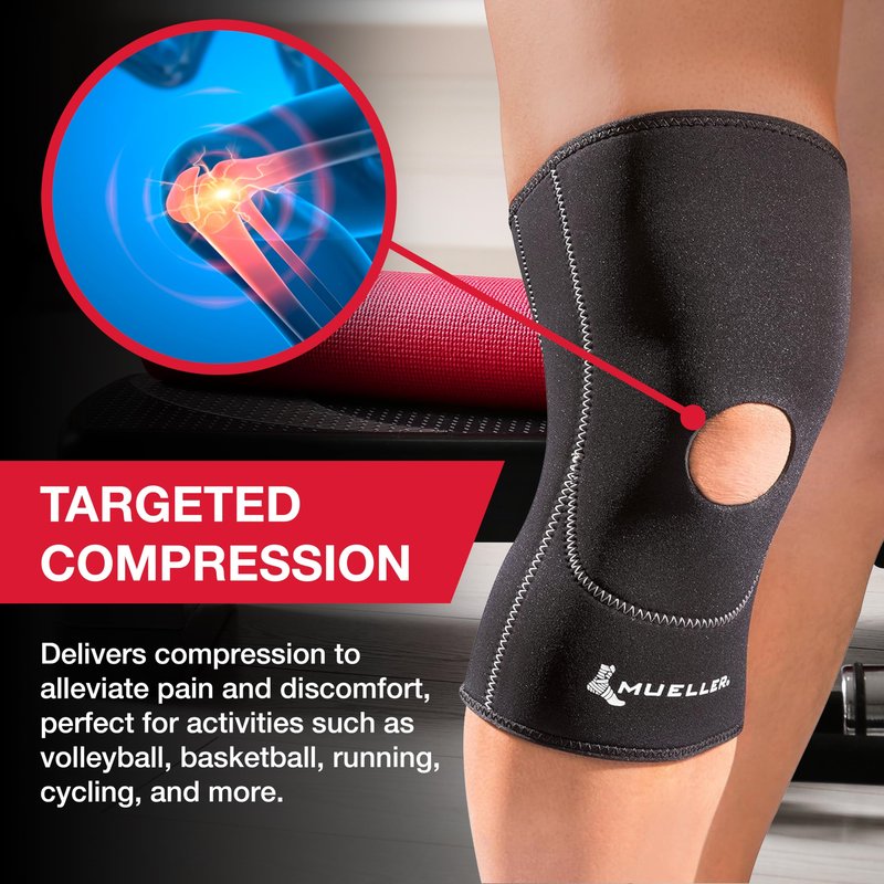 MUELLER Sports Medicine Open Patella Knee Sleeve, Knee Pain Relief Support for Men and Women, Ideal for Arthritis, Sprains, Black, X-Large