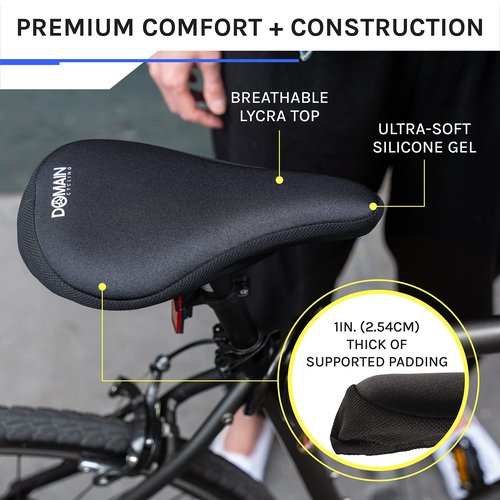 Domain Cycling Gel Bike Seat Cushion - Secure Peloton Fit for Smooth Stable Rides- Non-Slip Bicycle Cover for Exercise Bikes, Padded for Men or Women Comfort, 10.5”x7”