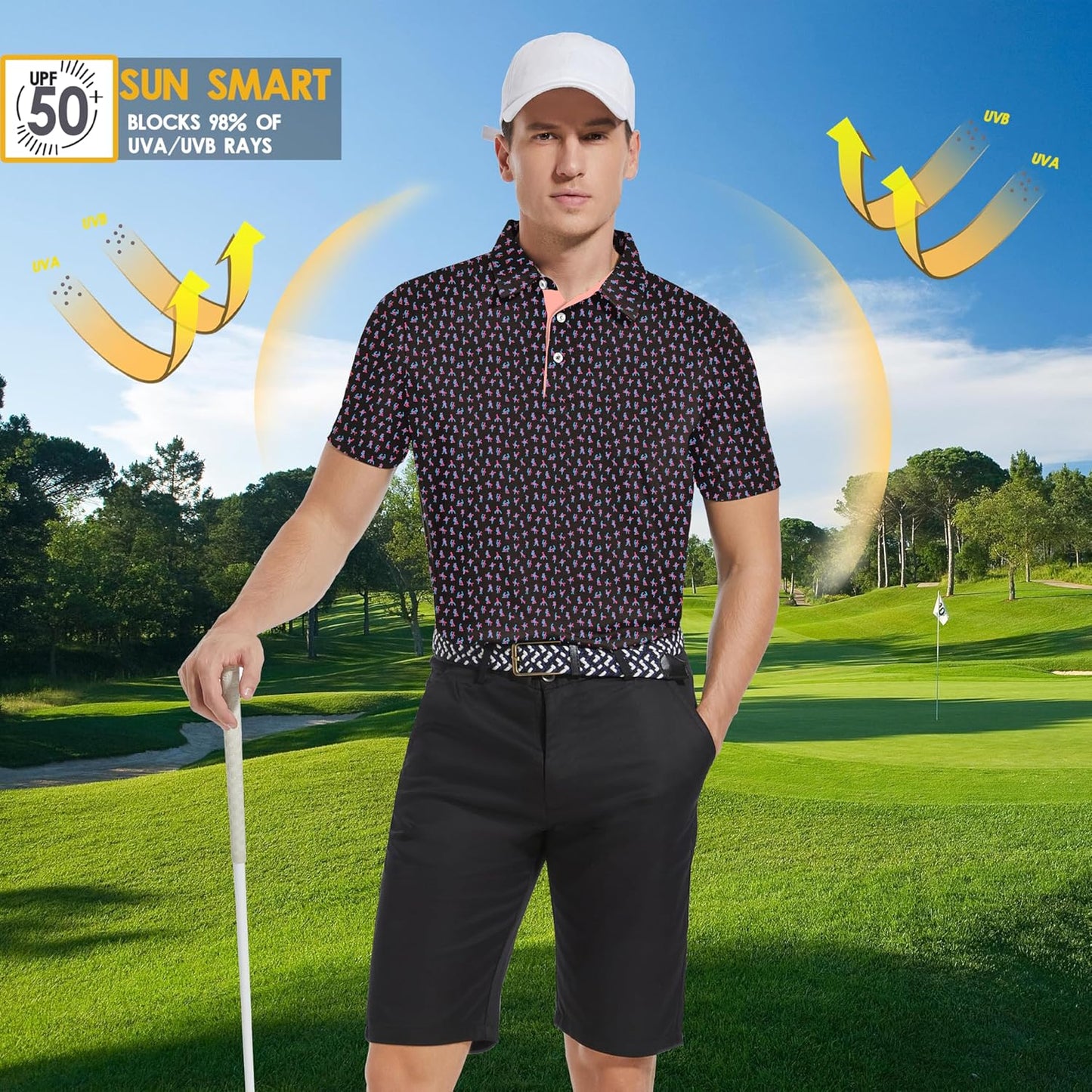 Skiennix Men's Golf Polo Shirt - Moisture-Wicking Short Sleeve with Funny Love Print - X-Large, Pink