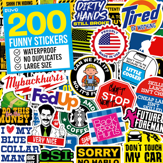 200 PCS Hard Hat Stickers for Adults (No Duplicates) Sarcastic, Meme, & Funny Stickers for Water Bottles, Toolbox, Helmet, & Hard Hat Accessories – Ideal for All Blue Collar Workers