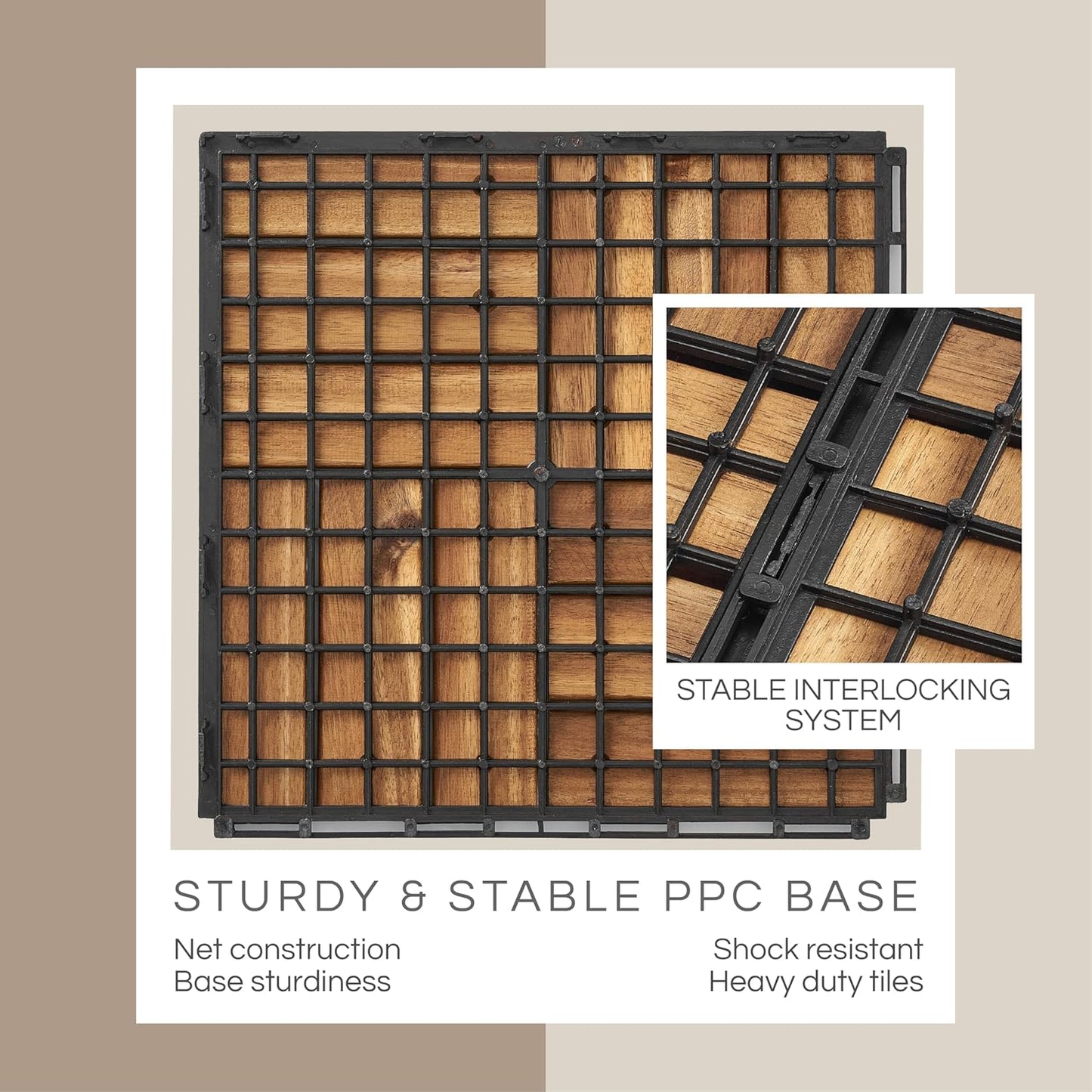 Outdoor Waterproof Acacia Wood Deck Tiles - 10 Pcs Patio Flooring for All Weather Use