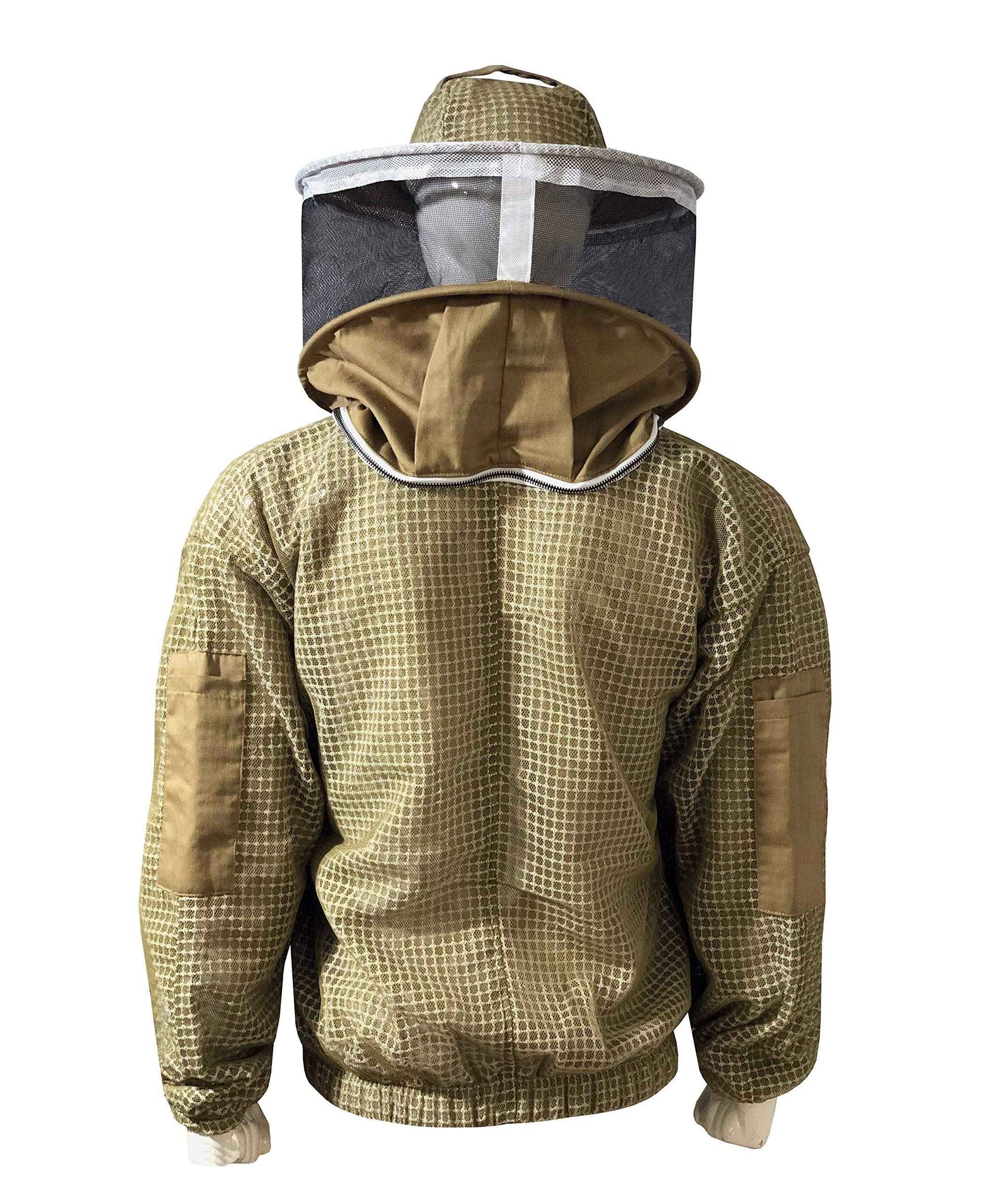 Brutul Bee 3 Layer Beekeeping Ultralight Ventilated Jacket with Round Veil (2XL, Khaki)