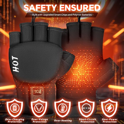 Heated Gloves for Men Women- Rechargeable Electric Full & Half Hands Electric Heated Gloves Cold Winter Outdoor Work Arthritis Pain Relief Hot Compress Hand Warmers for Cycling Skiing Hunting