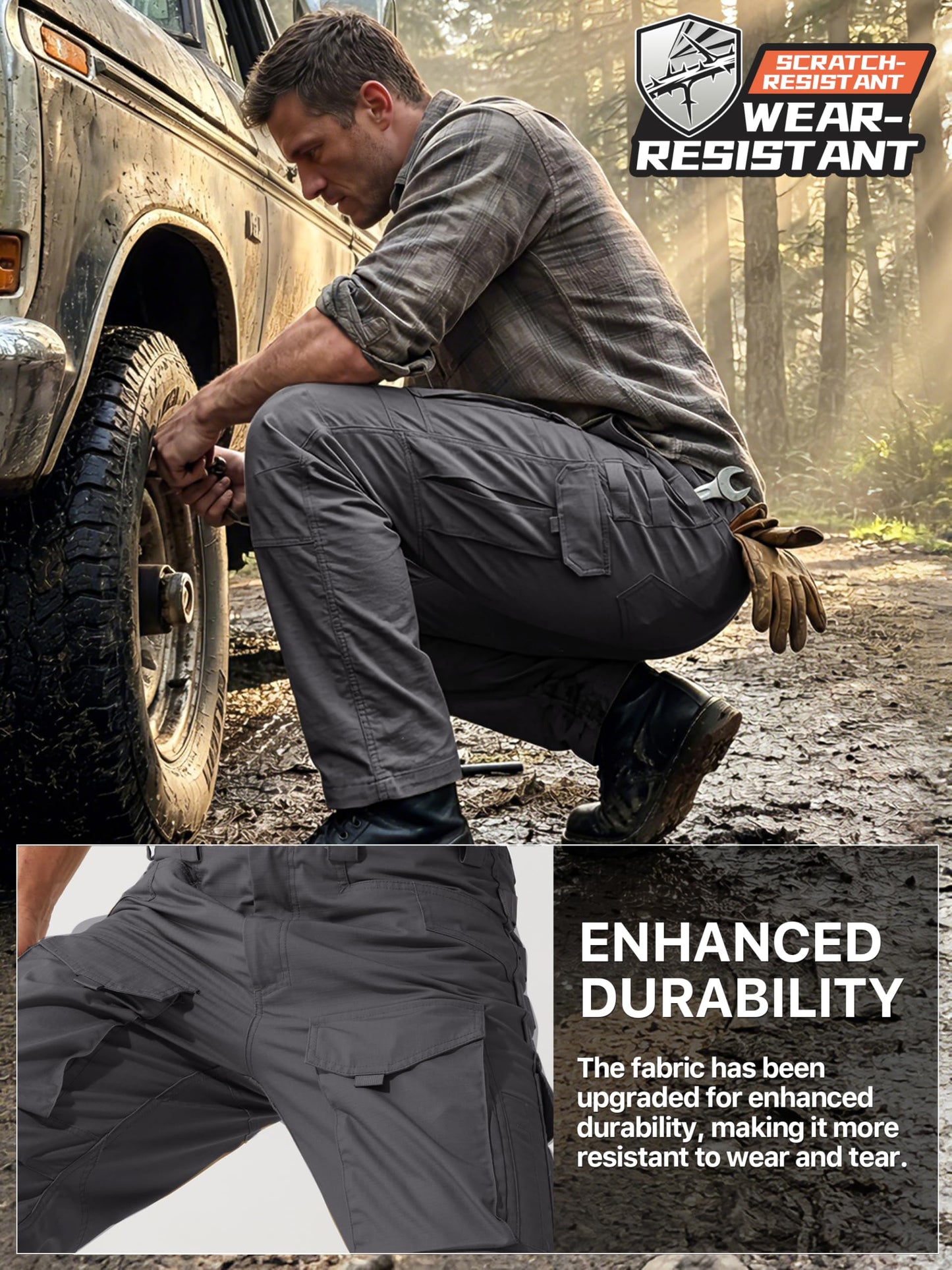 FREE SOLDIER Men's Cargo Pants,Tactical Pants for Men Stretch,Durable Ripstop EDC Work Pants for Hiking (Gray 36Wx32L)