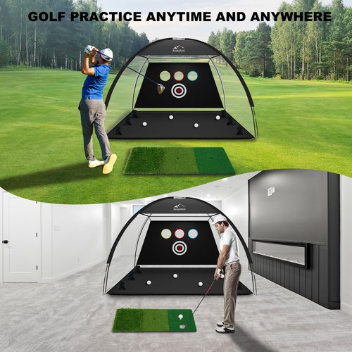 Golf Net, 10x7 Ft Golf Hitting Net with Tri-Turf Mat, Multi-Target Golf Practice Net for Outdoor/Indoor Chipping & Driving, Ideal Gift for Men/Dad/Husband/Golfers