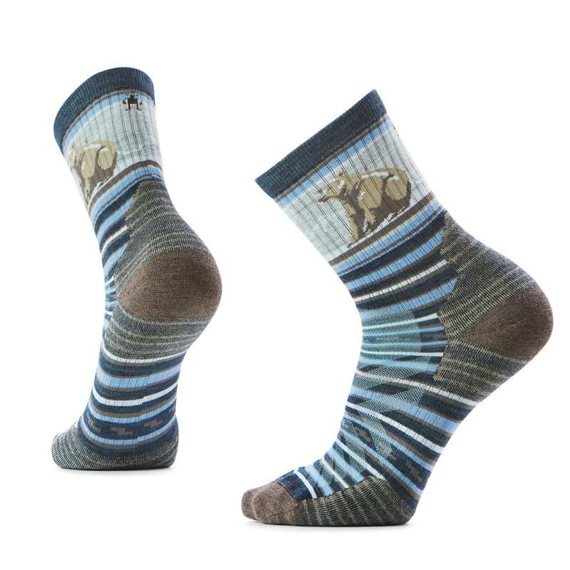 Smartwool, Men's, Hike Targeted Cushion Bear Stripe Mid Crew Socks, Twilight Blue, Large