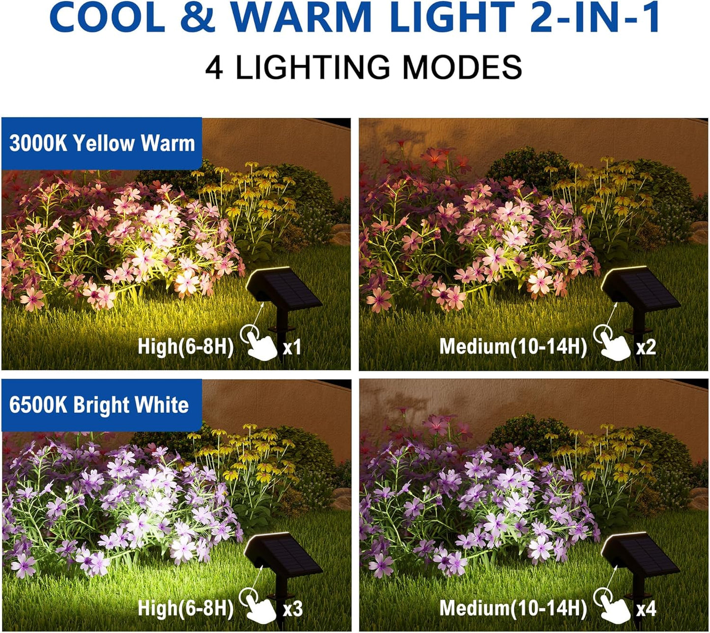 Super Bright Solar Spot Lights - 6 Pack, Waterproof IP65, 2 Color Temperatures, 4 Modes for Outdoor Landscape
