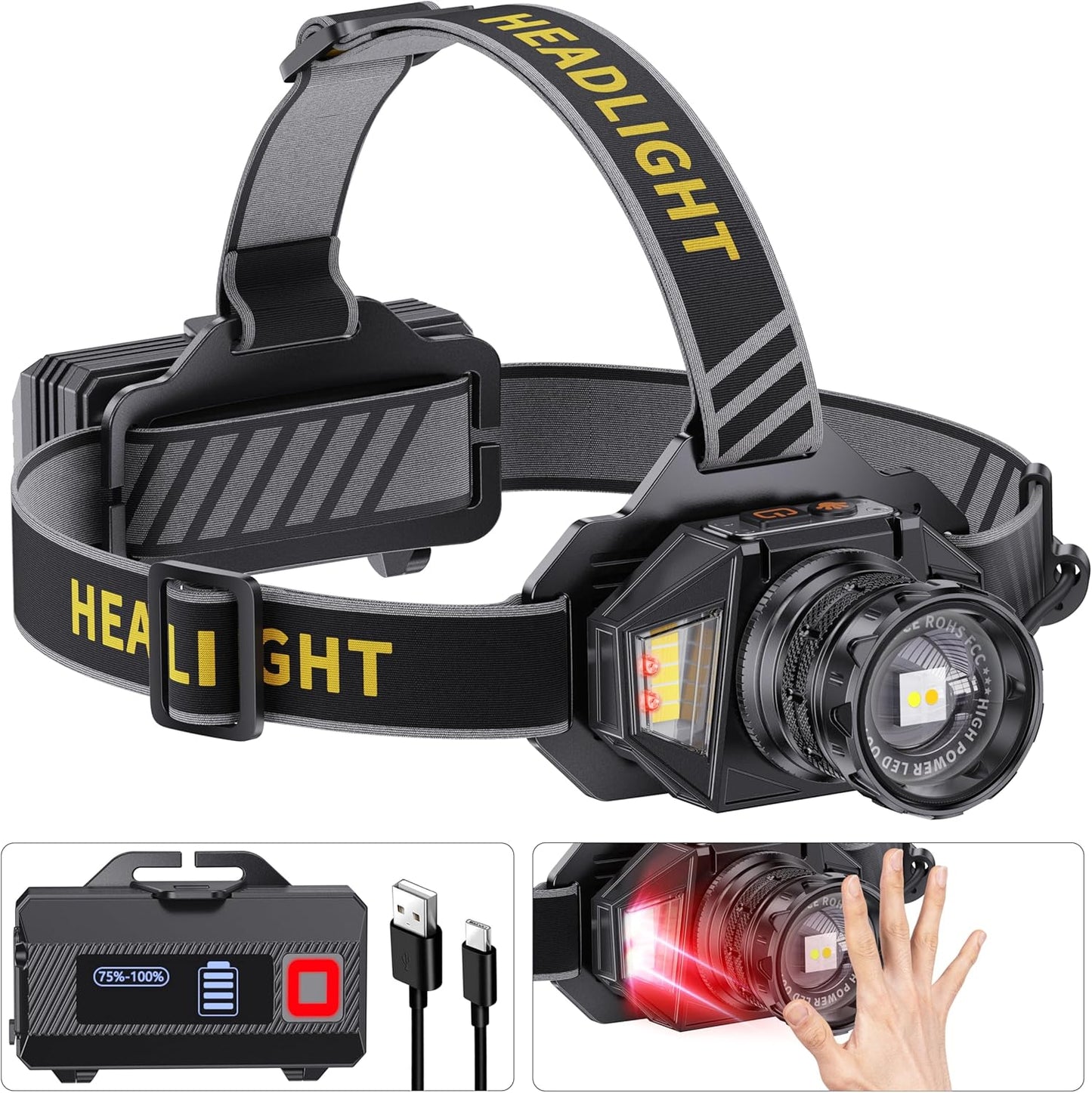 Skiennix LED Headlamp - 99,000 Lumen Rechargeable Light with 12 Modes & 90° Adjustable Beam | IPX7 Waterproof, 90-Hour Battery Life for Camping & Hiking