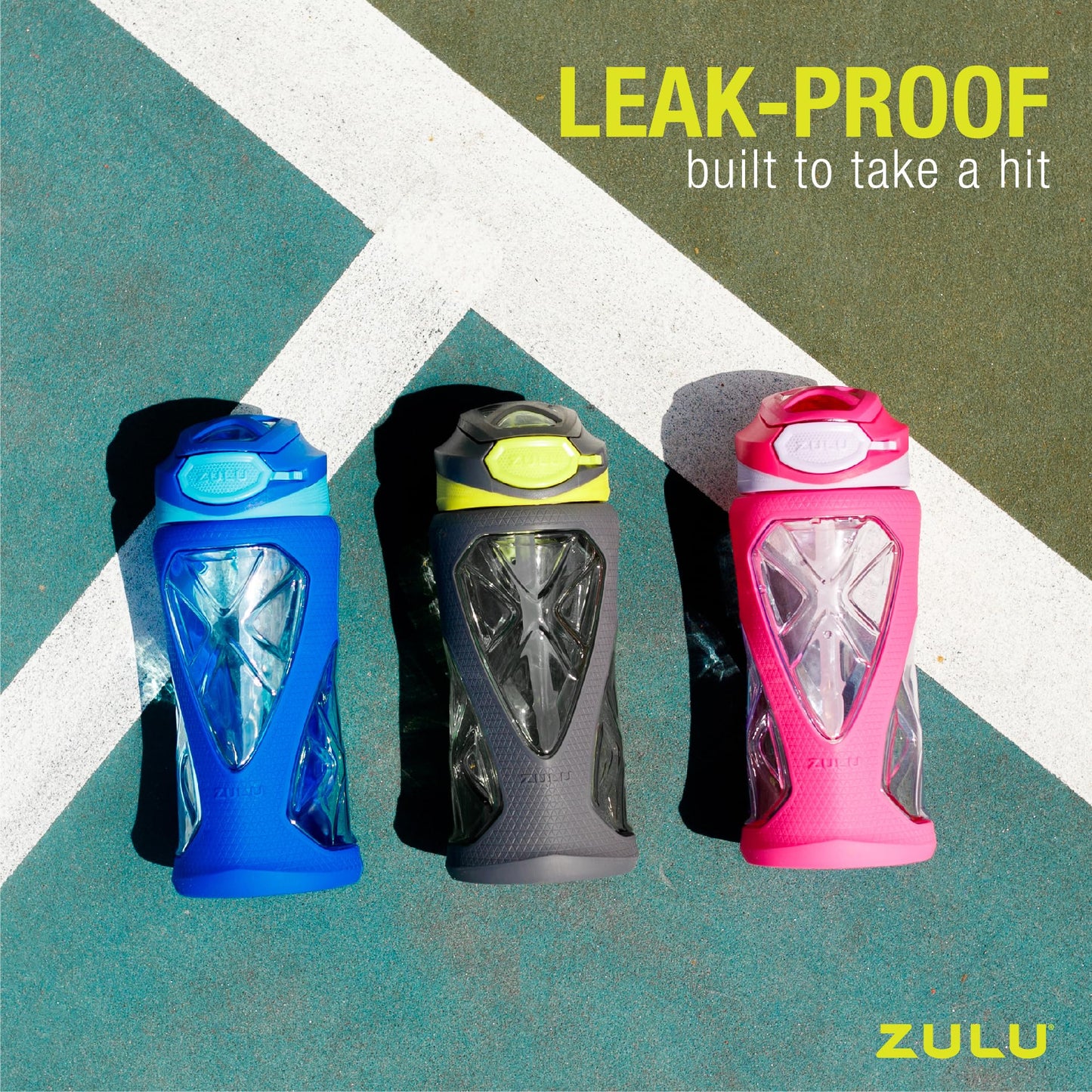 ZULU Torque 2 Pack 16oz Plastic Kids Water Bottle with Silicone Sleeve and Leak-Proof Locking Flip Lid, Soft Touch Carry Loop for School Backpack, Lunchbox, BPA-Free Dishwasher Safe, Grey/Green