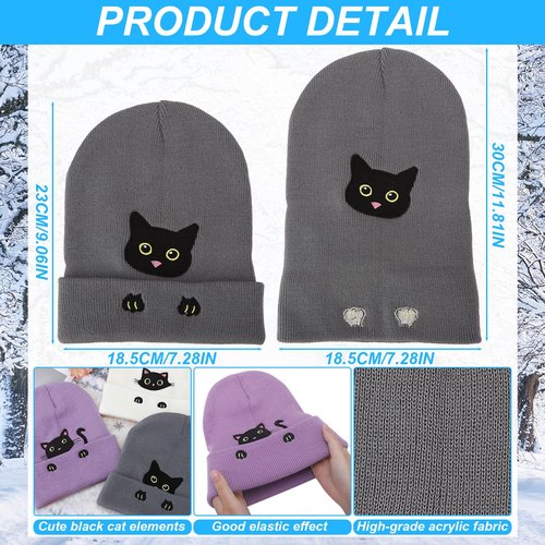 Zhamate Women's Cat Beanie Hats 3 Pack Cute Y2k Cat Lovers Gifts Winter Embroidered Animal Knitted Hats for Women Girls