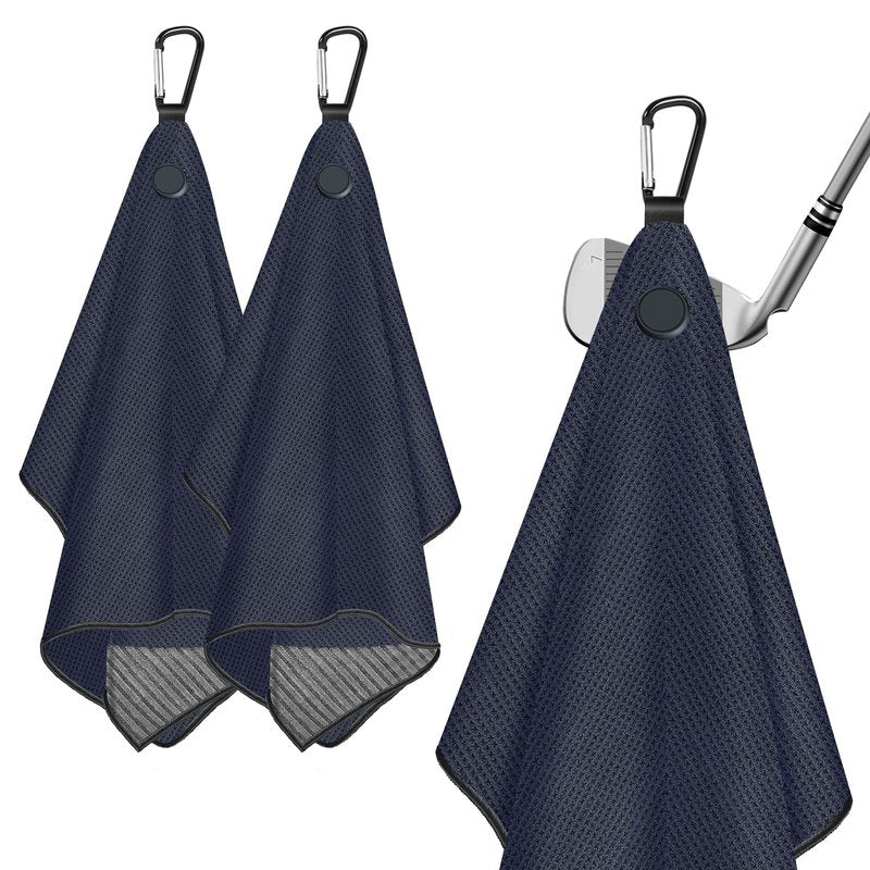 2 Pack Magnetic Golf Towels with Clips, Steel Wire Cleaning Cloth, Ultra Absorbent Microfiber, Waffle Pattern Golf Towel with Magnet for Men Women, Golf Accessories for Golf Bags, Carts or Clubs