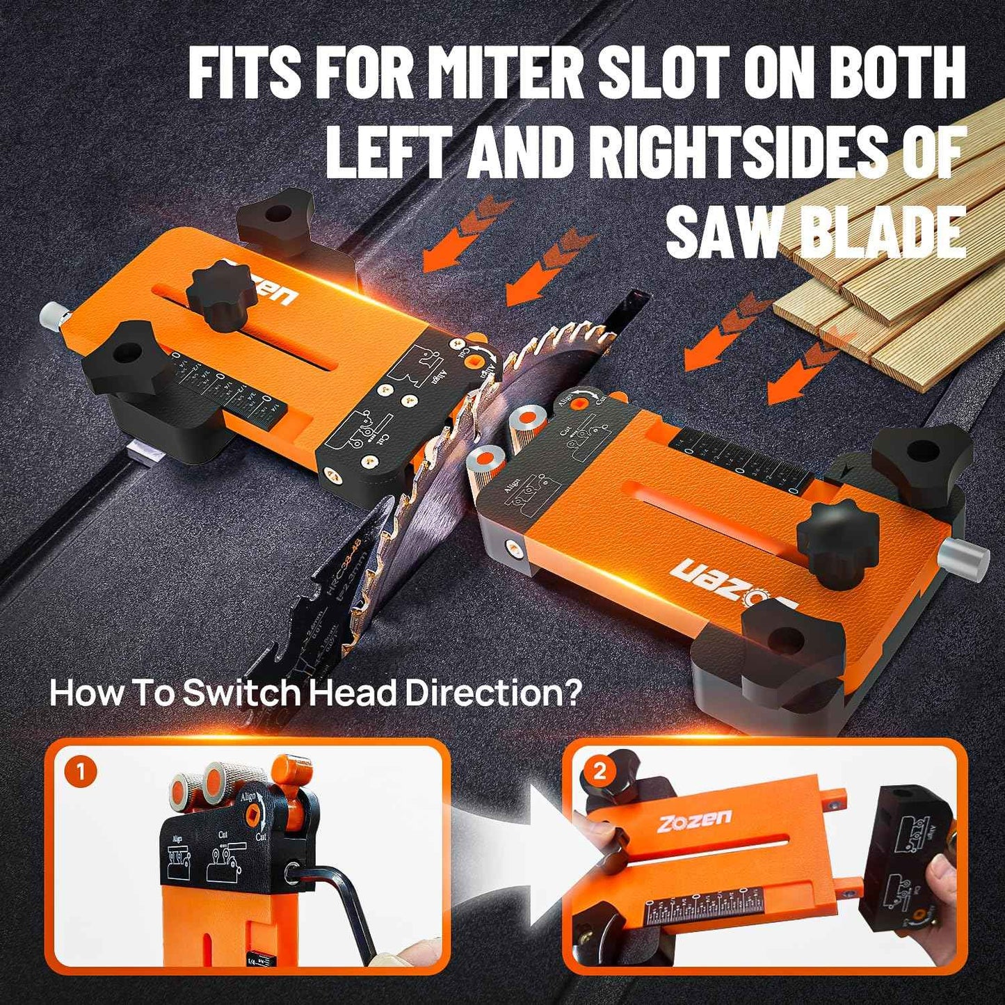 Thin Rip Jig + Feather Boards for Table Saw Jig Guide, Zozen 2in1 Woodworking Tools, Make Repetitive Strip Cut While Powerful Reducing Kickback, Directly Data without Calculation, for 3/4"X3/8"T Slots