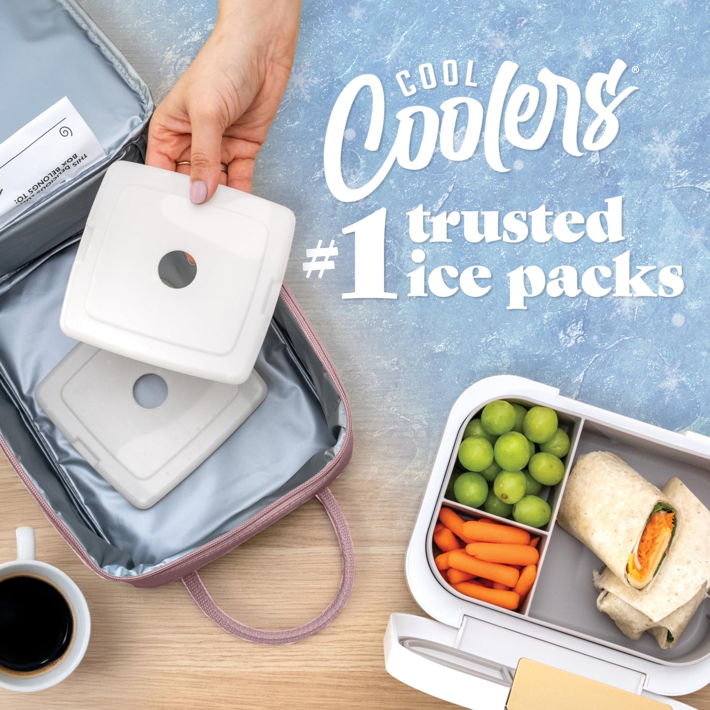 Cool Coolers by Fit & Fresh Slim Ice Packs, Quick Freeze Reusable Ice Packs for Lunch Boxes & Coolers, Long-Lasting, Space Saving Lunch Ice Packs, Ivory, 4Pk