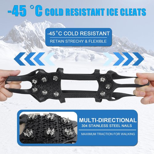 Crampons Ice Cleats for Shoes and Boots Traction Snow Cleats with 9 Studs Snow Cleats Chains Non Slip Rubber Crampons for Hiking Boots Men Women Ice Snow Winter Walking Climbing Fishing (L)