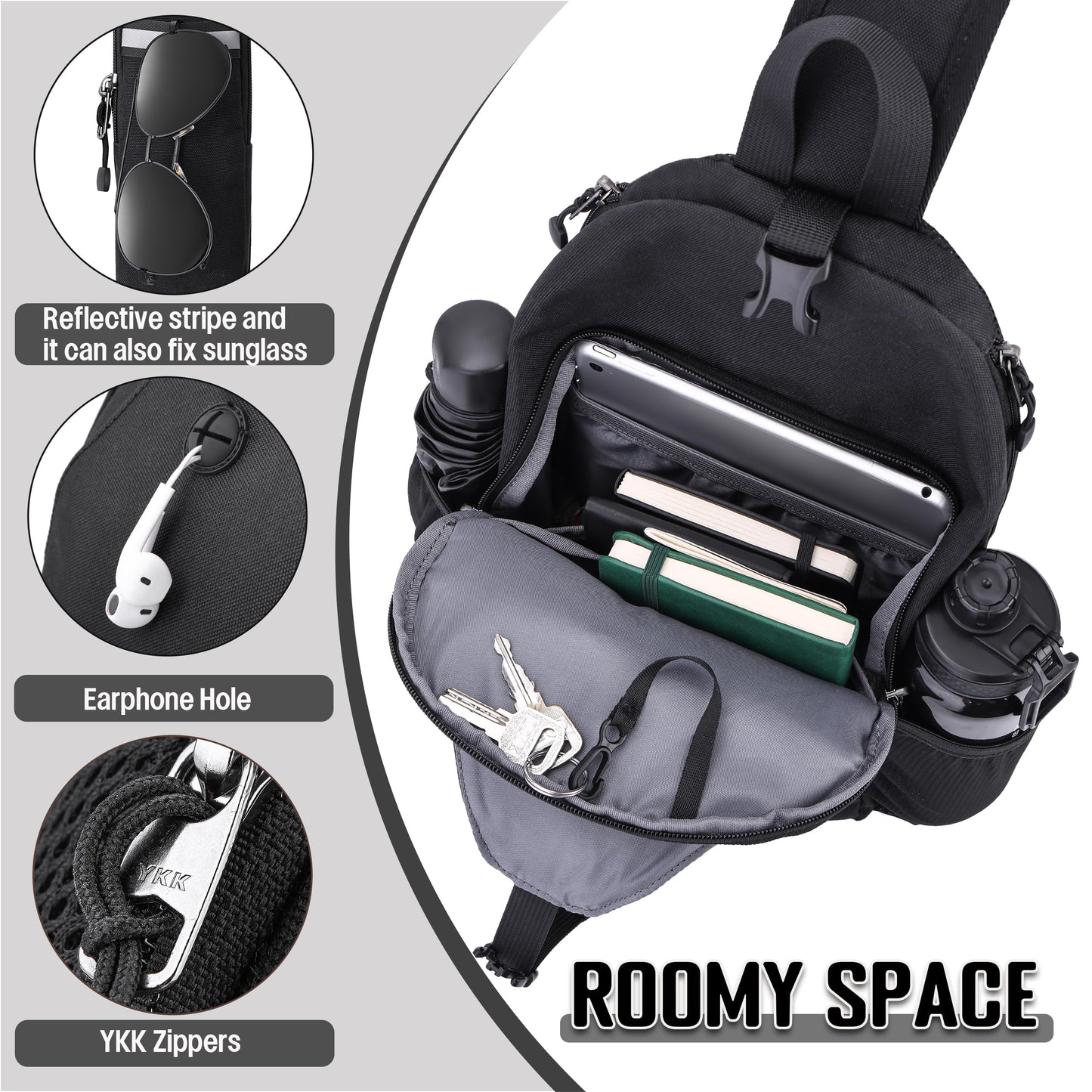 DEYACE Concealed Carry Bag for Men, YKK Zippers Large Crossbody Sling Backpack edc Bag with Gun Holsters, Travel Hiking Chest Pack Daypack