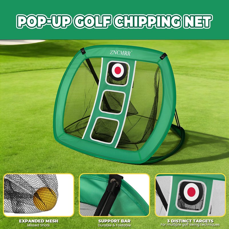 Pop Up Golf Chipping Net, Indoor/Outdoor Golfing Target Net Collapsible Portable Golf Hitting Net with 15 Training Balls and 2 Hitting Mats for Backyard Driving and Swing